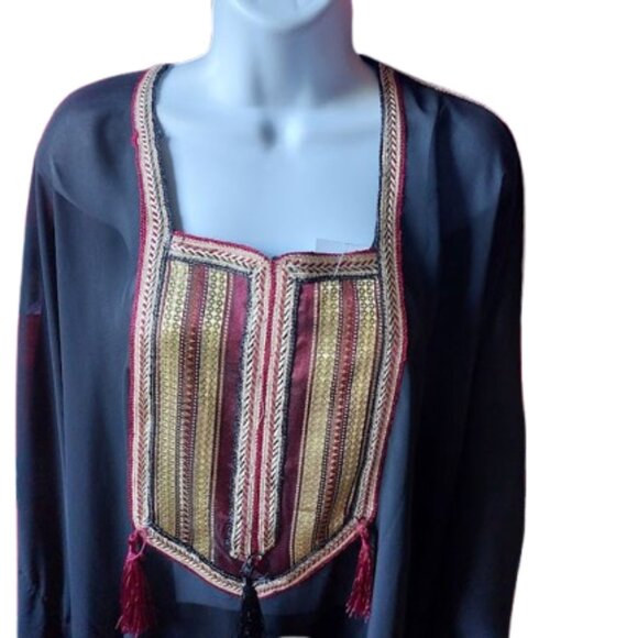 Black Caftan Style Blouse Fits 1X NEW NWT - Picture 2 of 8